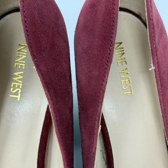 Nine West Burgundy Suede Block Heel Pumps Sz 11 Classic Holiday Dress Shoes - Picture 9 of 10